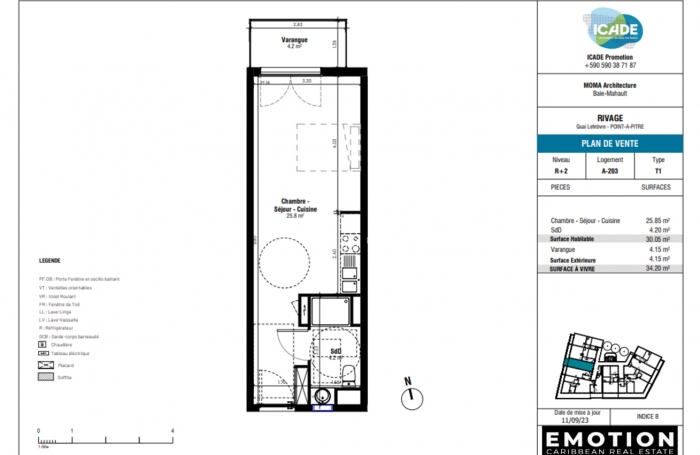 Studio 30 m2 - Résidence Rivage à Pointe-à-Pitre ( Guadeloupe)