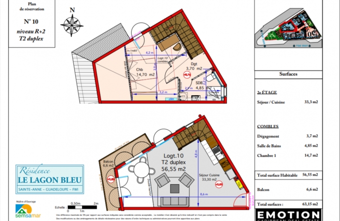 Appartement T2 Duplex vue mer - Résidence Le Lagon Bleu à Sainte-Anne ( Guadeloupe)