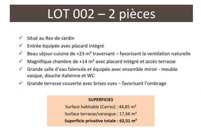 Grand appartement 2 pièces - programme neuf de standing