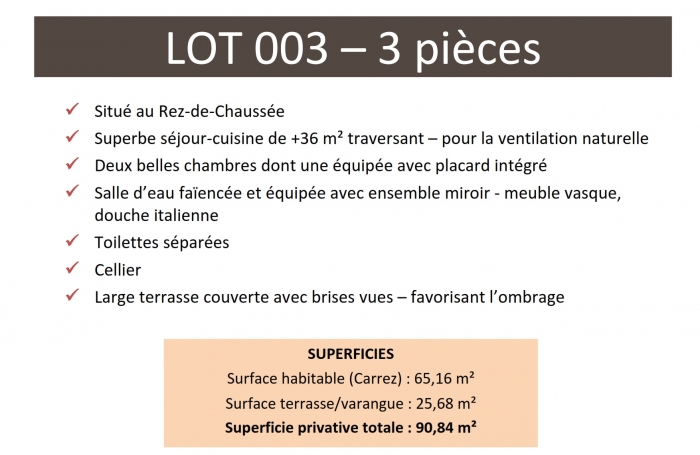 Grand appartement 3 pièces neuf - Large terrasse