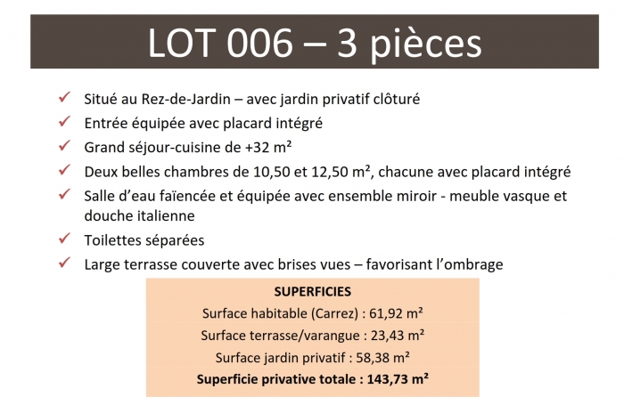 Appartement 3 pièces - Grande terrasse et jardin privatif