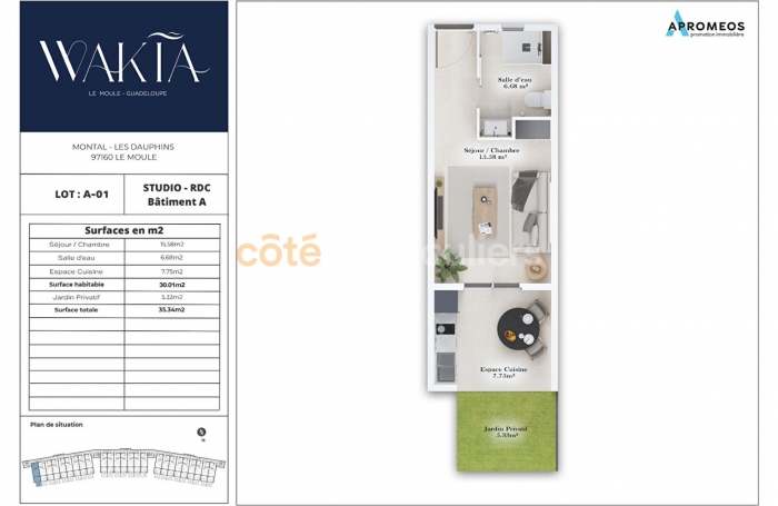 Vente Appartement 35.34m&sup2; 1 pi&egrave;ce Le Moule