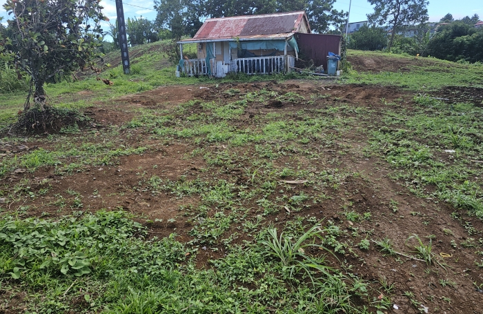 Terrain plat avec maisonnette à démolir.