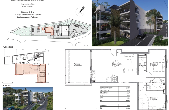 Superbe T3 Neuf au 2&egrave;me &eacute;tage -Proche de toutes commodit&eacute;s  Quartier Mond&eacute;sir, Le Marin