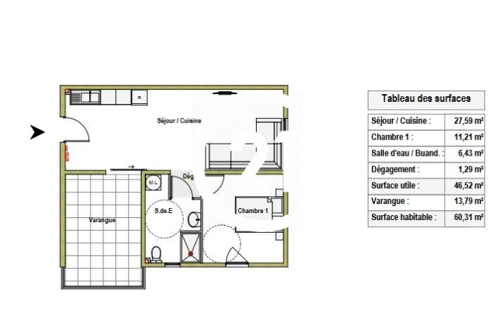 Vente Appartement 46.52m&sup2; 2 pièces Le Lamentin