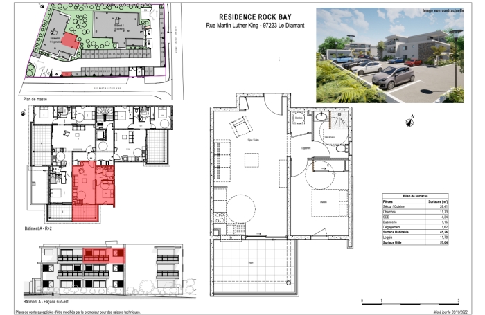 Location Appartement 45.26m&sup2; 2 pi&egrave;ces Le Diamant