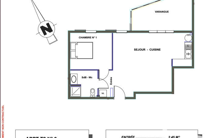 Vente Appartement 61m&sup2; 2 pi&#232;ces Saint Joseph