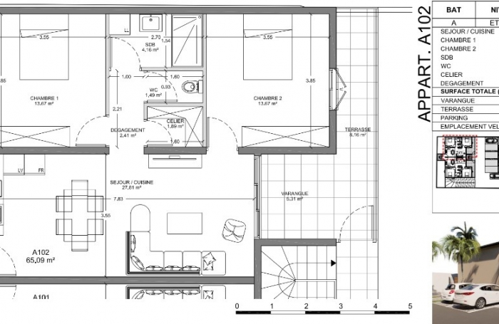 T3 de 65 m2 Défiscalisable Loi Girardin IS 2025