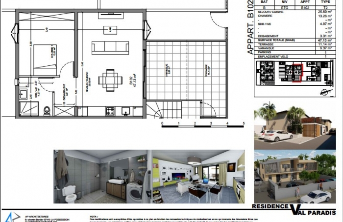 T2 Neuf de 47m2 Ligne Paradis ST PIERRE